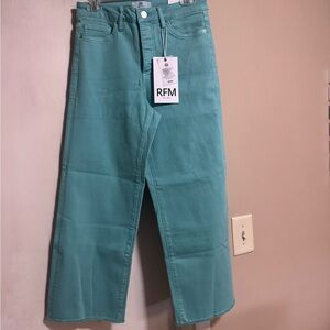 High-Rise Wide-Leg Jeans in Teal 27/8